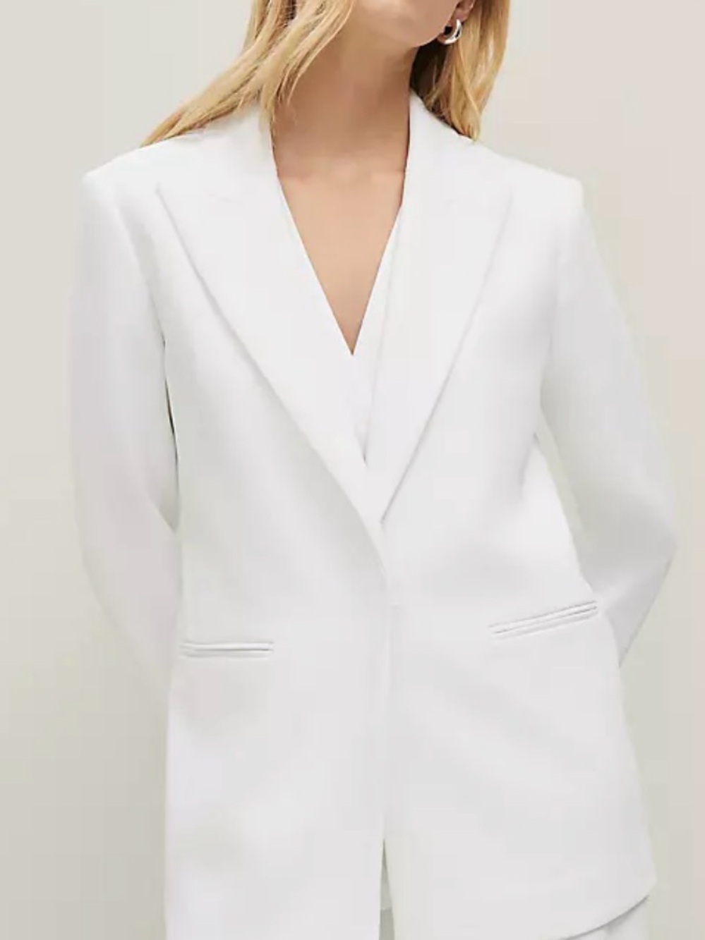 Ann Taylor Belted Blazer White Women's Single-Button Tailored Blazer Size 4